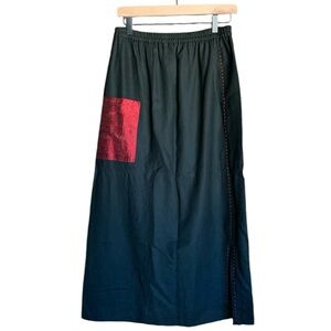 New long black 100% wool skirt midi with red accents size medium holiday office